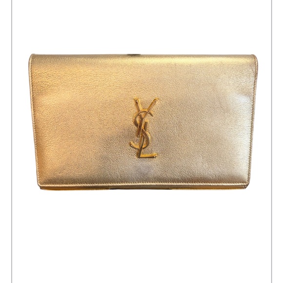Yves Saint Laurent Handbags - Saint Laurent Metallic Gold Calfskin Kate Clutch/Crossbody